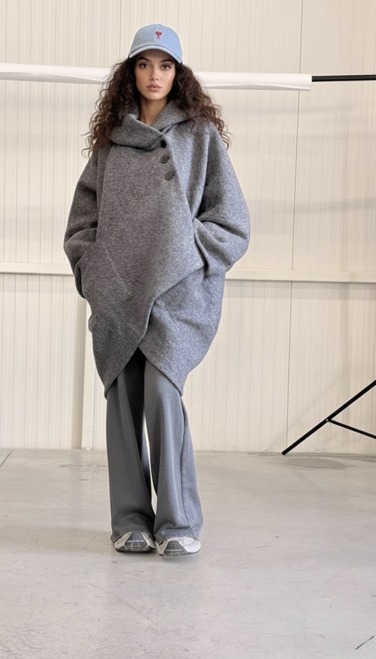 GREY WOOL OVERSIZED COAT
