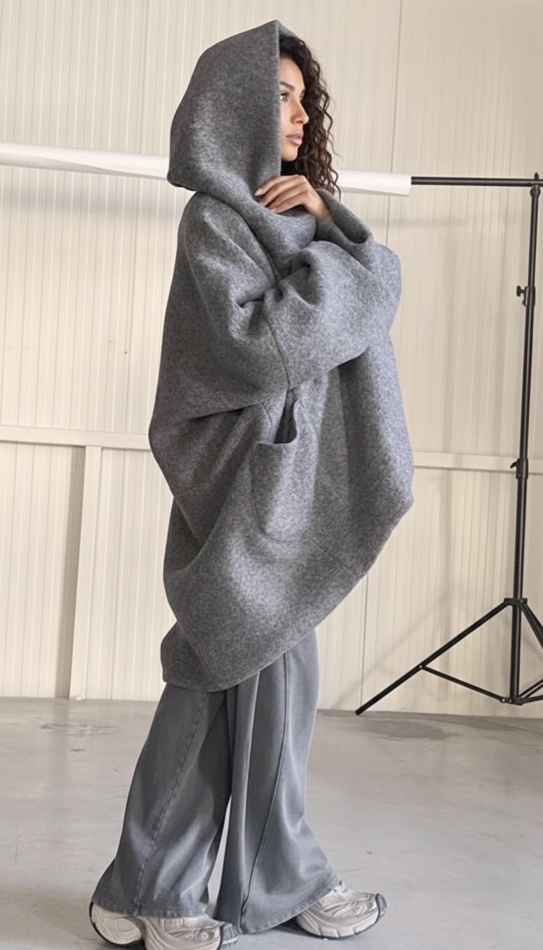 GREY WOOL OVERSIZED COAT