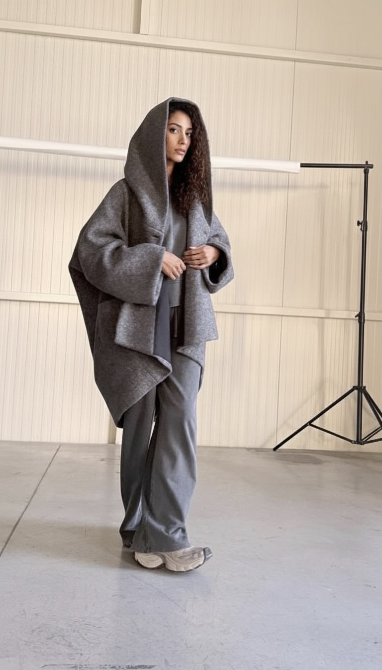 GREY WOOL OVERSIZED COAT