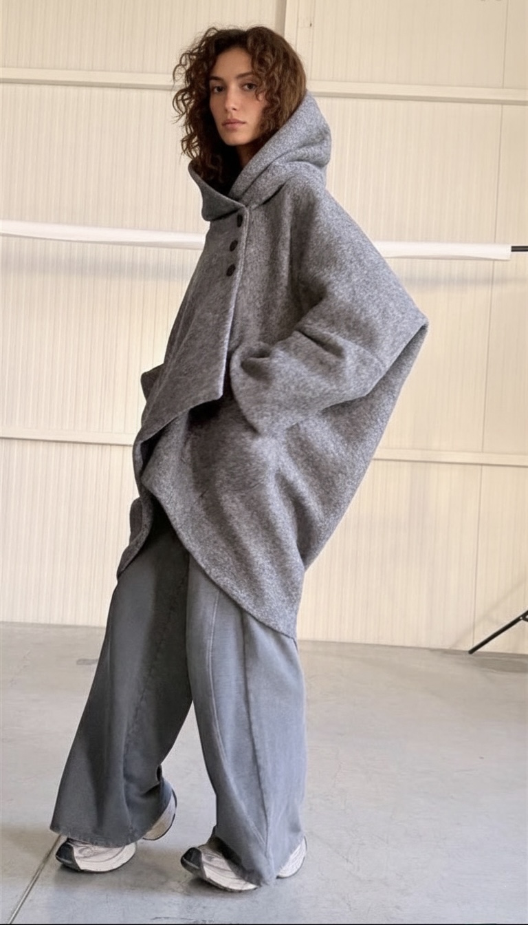 GREY WOOL OVERSIZED COAT
