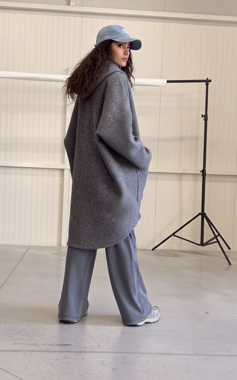 GREY WOOL OVERSIZED COAT