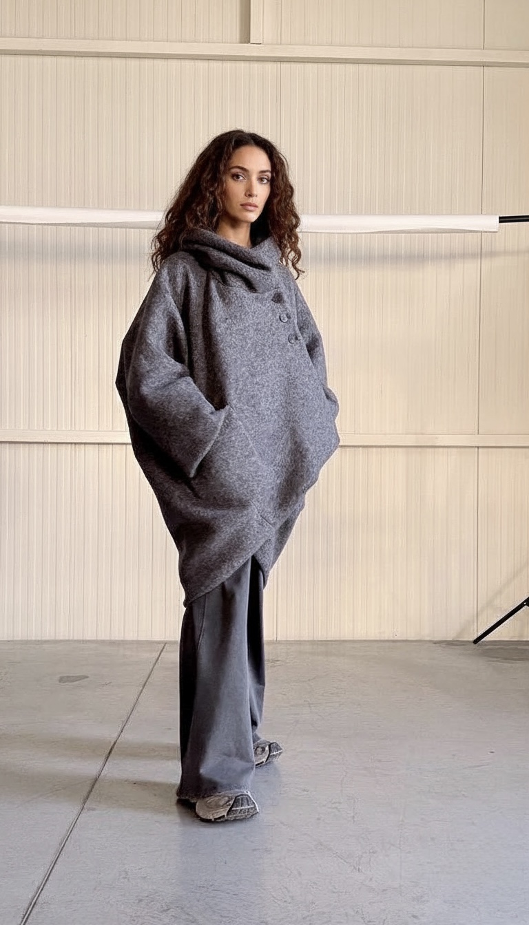 GREY WOOL OVERSIZED COAT