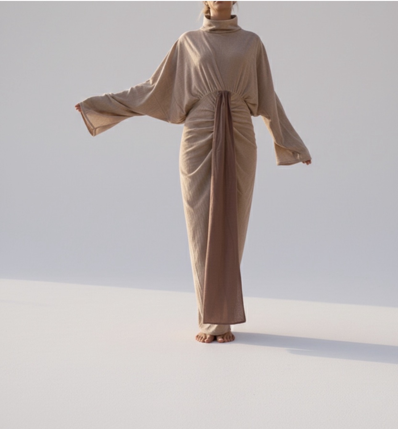 DRAPED TIE-FRONT MAXI DRESS