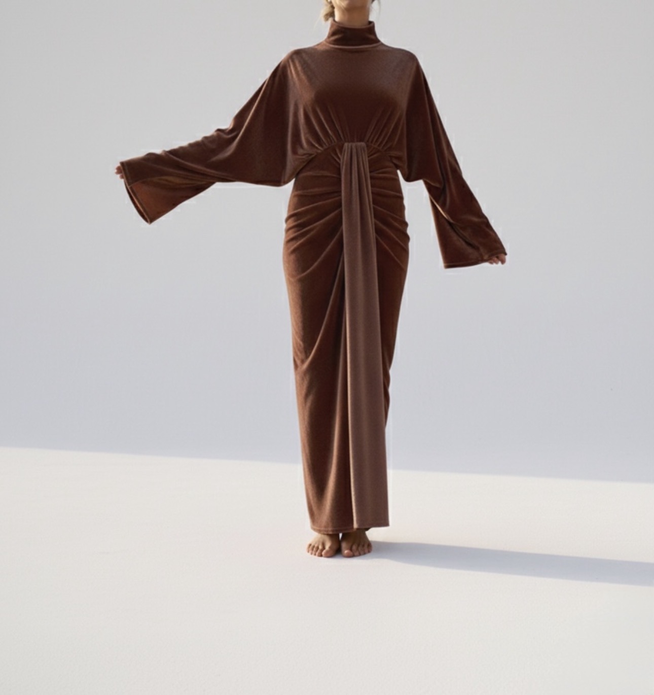 DRAPED TIE-FRONT MAXI DRESS