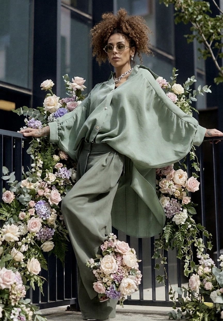 GREEN WIDE-LEG PANTS